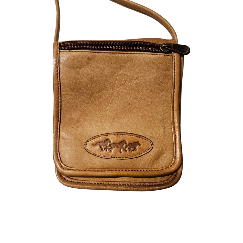 Le Donne Leather Crossbody Bag Tan Brown Horse Embossed Small Purse Western